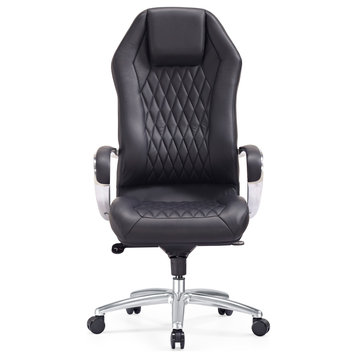 Modern Ergonomic Sterling Leather Executive Chair with Aluminum Base, Black