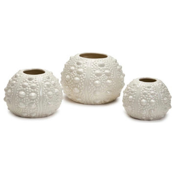 Two's Company Set of 3 White Sea Urchin Vases