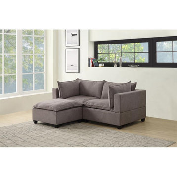 Lilola Home Madison Fabric Down Feather Sectional Loveseat Ottoman in Light Gray