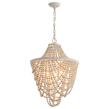 19.7 in.W Farmhouse Wood Beads Chandelier With 39.37 in. Adjustable Chain