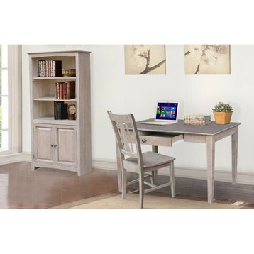 Desk With Drawer - Basic Size And Chair, Washed Gray Taupe
