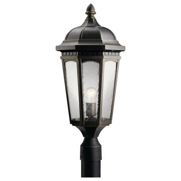 Outdoor Post Mount 1-Light, Rubbed Bronze/Clear Seedy Glass