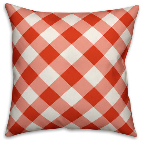 Red Plaid Outdoor Throw Pillow, 20"x20"