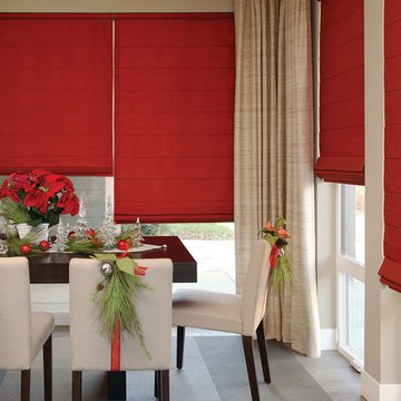 Traditional Red Dining Room Custom Window Roman Shades by Hunter Douglas