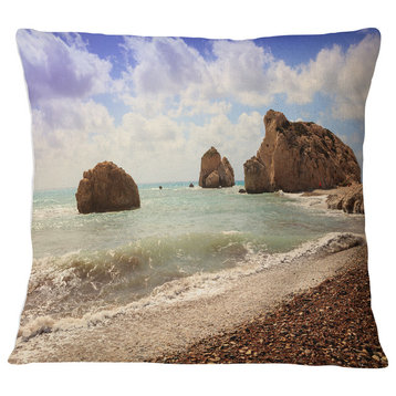 Amazing Aphrodite s Rock in Cyprus Seascape Throw Pillow, 18"x18"