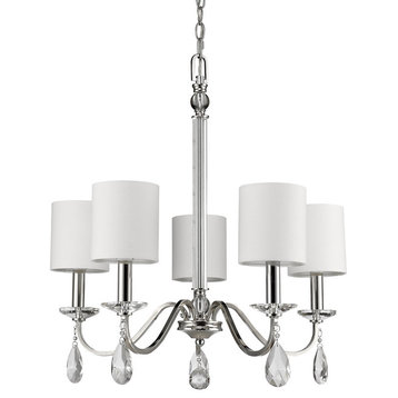 Lily Indoor 5-Light Chandelier With Shades/Crystal Pendants Polished Nickel