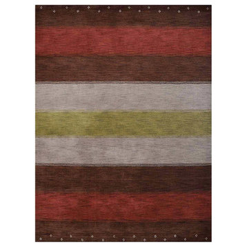 Hand Knotted Loom Wool Area Rug Contemporary Brown Silver