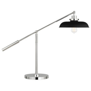 Wellfleet One Light Desk Lamp in Midnight Black and Polished Nickel