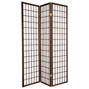 6' Tall Window Pane Shoji Screen, Walnut, 3 Panels