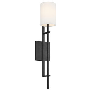 WS39-BK UL Listed Modern Nobility Lamp Fixture for Bathroom Bedroom Stair Cafe White Frosted Glass Shade Black and Satin Gold Finished Coated MONKFISH Wall Sconce 1-Light 