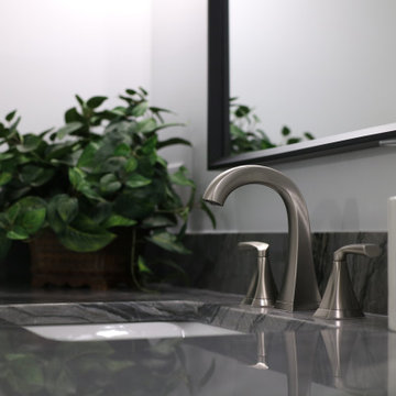 Brushed Nickel Faucet with Greenery Reflection