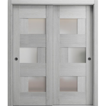 Closet Bypass Doors 60 x 80, 6933 Light Grey Oak & Frosted Glass