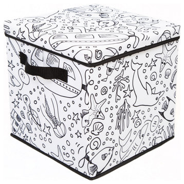 Kid's Coloring Storage Cube with Lid, Under Sea Print