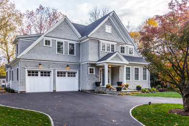 Large traditional gray exterior home idea in Boston