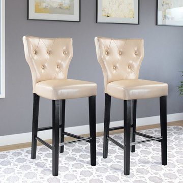 Kings Bar Height Barstool, Cream Bonded Leather, Set of 2