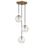 Hudson Valley Lighting - Rousseau, 3 Light, Cluster Pendant, Aged Brass Finish, Clear Glass - Lighting Info.: 3 x 40W E12 Candelabra Incandescent Bulbs (Not Included)