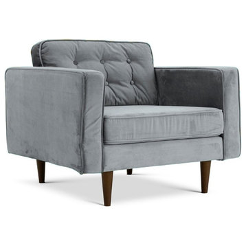Conway Mid-Century Modern Pillow Back Velvet Upholstered Armchair in Gray