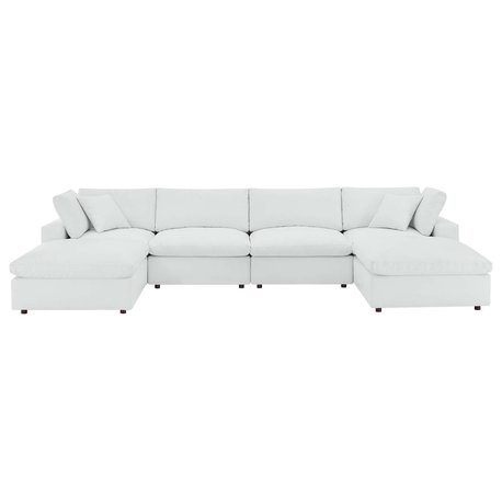 Commix Down Filled Overstuffed Vegan Leather 6-Piece Sectional Sofa, White