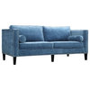 Blue Velvet Sofa With Nailheads