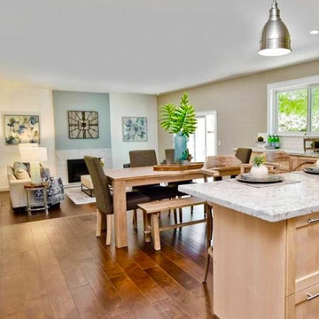 Transitional dining room and living area
