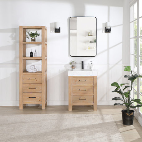 Leon Storage Cabinet for Bath, Kitchen and Living Room, Fir Wood Brown, 22"