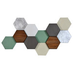Renwil - Hexa Pastel Wall Art - Crafted in wood at alternating depths, the dimensional quality of this modern wall decoration is accentuated by shifting shades of green, marbled white, matte gray and silver leaf. The overall honeycomb effect is sophisticated and sculptural with a hint of Scandinavian design influence.