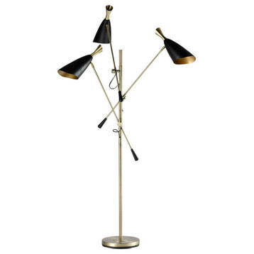 Metal 3-Light Floor Lamp, Gold and Black, 77"