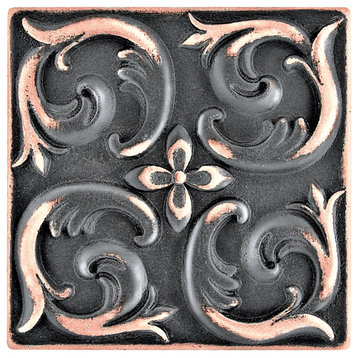 Moroccon Metal Insert Tile Oil Rubbed Bronze 4"x4", Set of 4