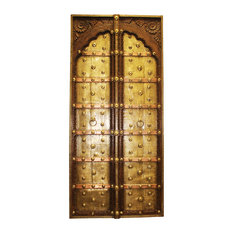 Mogul Interior - Consigned Spectacular Architectural Antique Indian Brass Copper Iron Double Door - Decorative Objects and Figurines