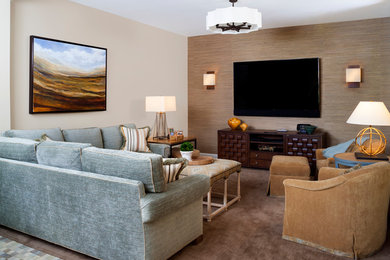 Inspiration for a contemporary game room remodel in DC Metro with a wall-mounted tv