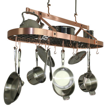 Handcrafted 48" French Oval Ceiling Pot Rack w 24 Hooks Brushed Copper
