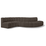 Meridian Furniture - Arc Boucle Fabric Upholstered 6-Pc. S-Shaped Modular Sectional, Brown - Give your living room or den the perfect blend of style and versatility with this Arc boucle fabric curved modular Sectional. Part of the Arc modular furniture collection, this Sectional comes upholstered in rich brown boucle fabric and features deep channel tufting that adds a touch of luxury while enhancing comfort and support. A seamless combination of form and function, this chair can be used with other Arc pieces to create a myriad of configurations in your well-curated room.