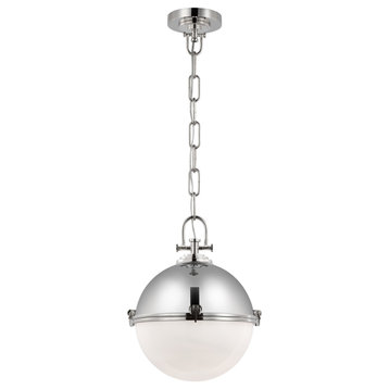 Adrian Large Globe Pendant in Polished Nickel with White Glass