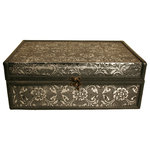 Wald Imports, Ltd. - Wald Imports Silver Metal & wood 13" Decorative Storage Box/Trunk - 13" METAL/WOOD BOX. Wood box with embossed aluminum overlay. Size: 13" x 8.25" x 3"H, 4.5" OAH.