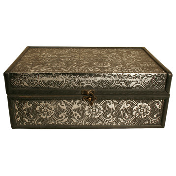 Wald Imports Silver Metal & wood 13" Decorative Storage Box/Trunk