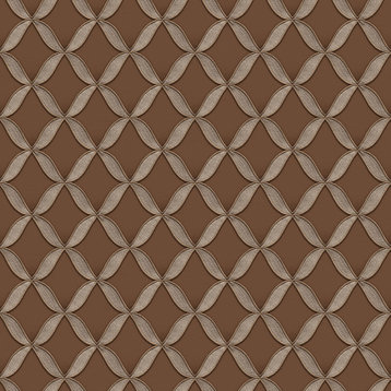 Geometric Textured Wallpaper With Petals, Taupe Gold Brown, 1 Roll
