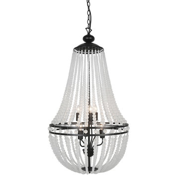 6-Light Incandescent Chandelier Matte Black With Frosted Beads