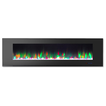 72" Wall-Mount Electric Fireplace, Black