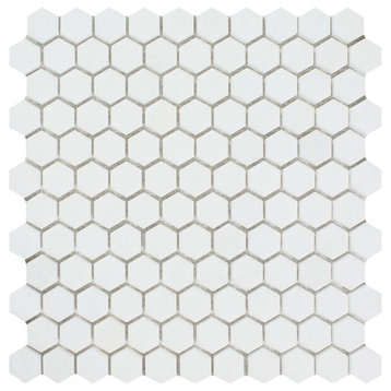 Greek Thassos Marble Hexagon Mosaic, 1 X 1 Polished