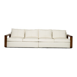 Leather Sofa with Wood Arm Rests - Sofas
