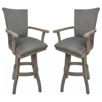 Home Square 26" Swivel Wood Counter Stool in Trendy Pewter - Set of 2