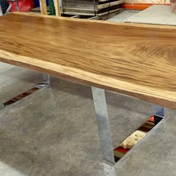 Chrome U leg, single slab live edge monkeypod dining table - Dining Tables