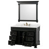 Andover 48" Vanity, Undermound Sink, 44" Mirror, Black, White Carrera Marble