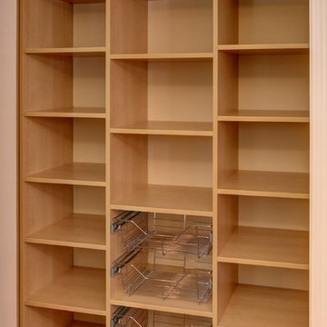 Custom Reach-In Pantry in Prestige Maple wood finish