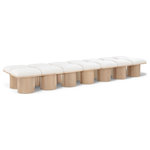 Meridian Furniture - Pavilion Black Boucle Fabric Bench, Cream, Natural Finish, 126" W X 31" D X 17.5" H - Bring valuable seating and remarkable style to your space with this cream Pavilion boucle fabric bench, an exquisite balance of style and usability for the entryway, bedroom, and beyond. Crafted from oak veneer with a natural finish, this bench has a 4-inch-thick seat cushion that's channel-tufted for a touch of luxury. The bench's columnar bases add a dash of art deco design, making it a captivating focal point in any room.