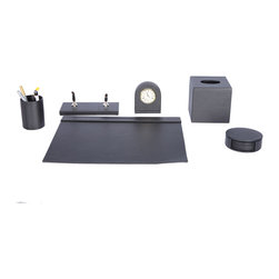 Genuine Leather 7-Piece Office Stationary Organizer, Office Supply Set, Black - Products
