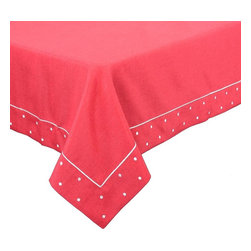 Xia Home Fashions - Polka Dot Embroidered Easy Care Tablecloth 60"x84", Red - Tablecloths
