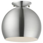 Livex Lighting - Livex Lighting 1 Light Brushed Aluminum Semi-Flush Mount - The clean and crisp Piedmont 1-light globe flush mount makes a contemporary statement with the smooth curve of its brushed aluminum finish shade. A gleaming shiny white finish on the interior of the metal shade brings a refined touch of style.