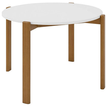 Mid-Century Modern Gales Round 46.54 Dining Table With Solid Wood Legs, Matte White