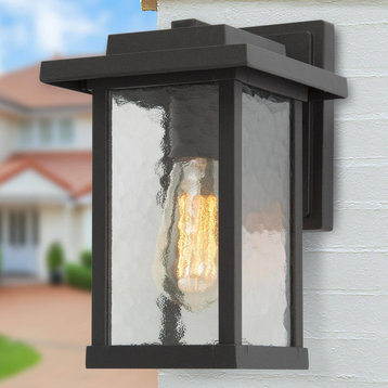 LNC 1-Light 11-in H Black Rectangle Water Glass Trasitional Outdoor Wall Light